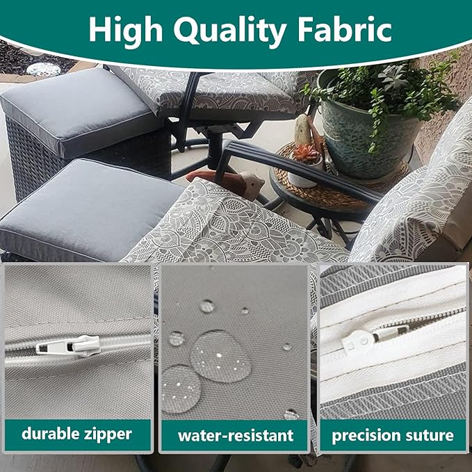 FLYMEI Patio Cushion Covers 16x16x2.5 Waterproof Outdoor Cushion Cover Replacement 2Packs Outdoor Seat Cushion Slipcover for Rattan Chair Sofa, Grey