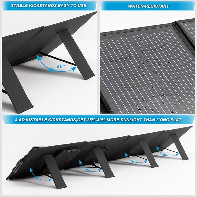 100W 12V Foldable Solar Panel – Monocrystalline Portable Charger for Camping, Laptop & Smartphone with 5V USB & 18V DC Output