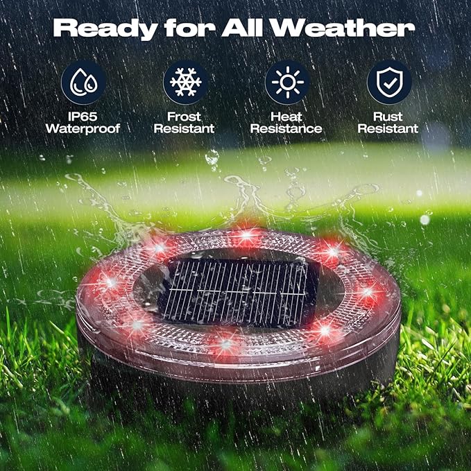 vighep Mini Solar Ground Lights, 12 Pack Solar Lights Outdoor Waterproof, Upgraded LED Flat Landscape Lighting for Outside Pathway Garden Patio Yard Driveway,Red