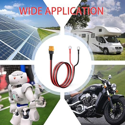 ELFCULB XT60 to O Ring Terminal Cable,10AWG XT60 Female to O Ring Connector Cable with Tinned Pure Wire for RC Battery Solar Portable Power Power Station and Solar Panel(2FT)