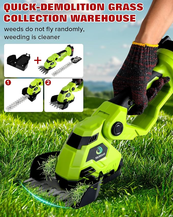 Cordless Hedge Trimmer，2-in-1 Bush Trimmer，Cordless Grass Shear & Shrubbery Trimmer with Dual-Action Blade Cutting Capacity,Hedge Shear with 2 PCS Rechargeable Battery and Charger for Garden,Lawn.