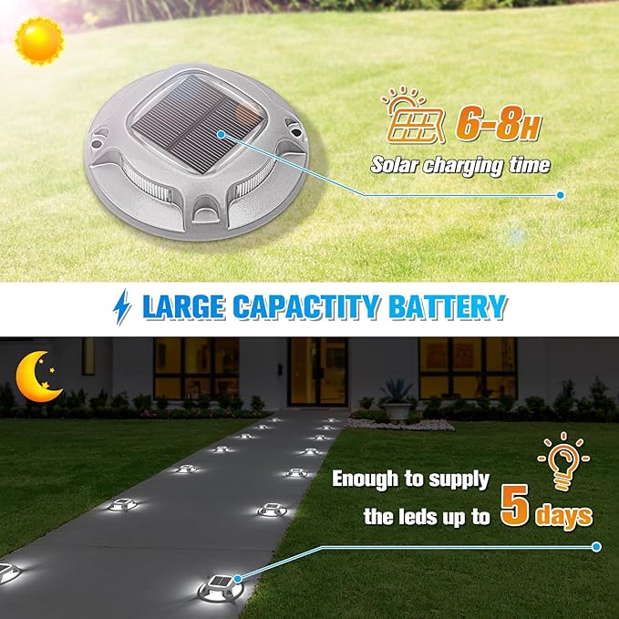 VOLISUN Solar Driveway Lights Dock Deck Lights 16 Pack,2 Colors in 1 Led IP67 Waterproof Outdoor Warning Step Lights for Driveway Sidewalk Pathway (White/Blue)