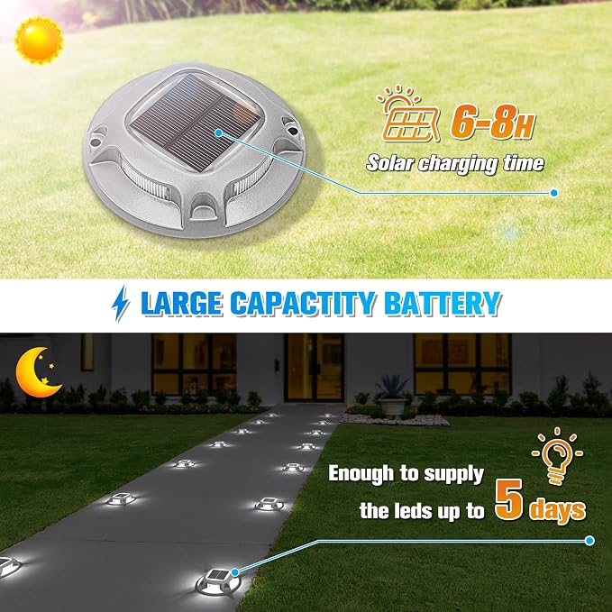 VOLISUN Solar Driveway Lights Dock Deck Lights 12 Pack,2 Colors in 1 Led IP67 Waterproof Outdoor Warning Step Lights for Driveway Sidewalk Pathway (White/Warm White)