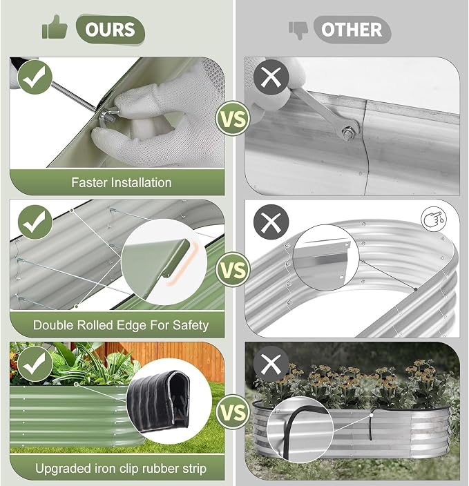 Galvanized Raised Garden Bed Outdoor- 2 Pcs Raised Beds for Gardening| Metal Planter Box, Steel Raised Garden Bed Kit with Gloves for Vegetables, Flower, Herbs (8x2x1.4FT, Green)
