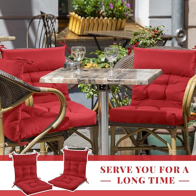 Sintuff 2 Pcs 44 x 21 x 4 Patio Chair Cushions Outdoor Chair Cushion Seat/Back Tufted Pillow with Ties Water Resistant Replacement Indoor Patio Furniture Outdoor Furniture (Solid Color,Ruby Red)