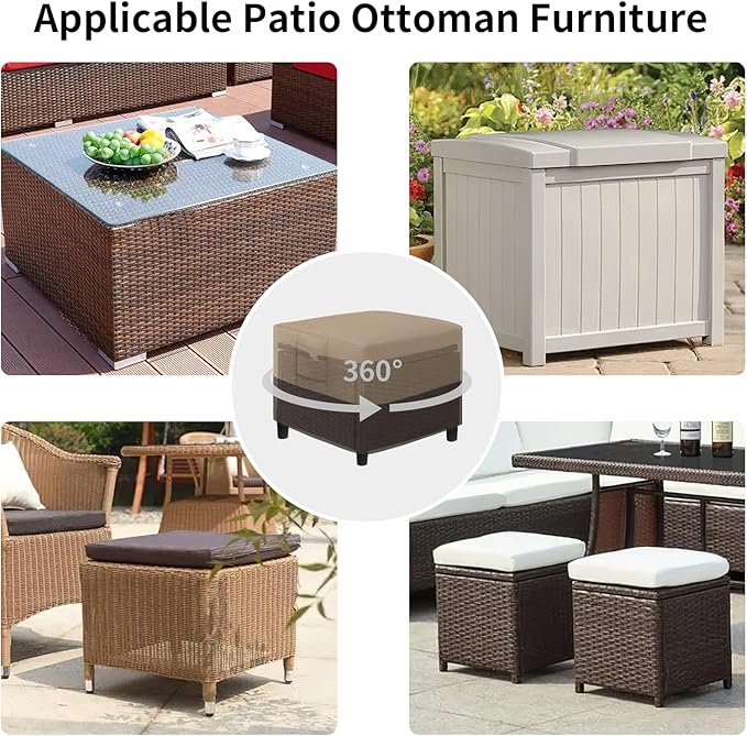 Easy-Going Outdoor Ottoman Cover, Waterproof Patio Ottoman Cover, Heavy Duty Outdoor Furniture Cover with Padded Handles (1 Pack-25"x25"x17", Camel/Dark Brown)