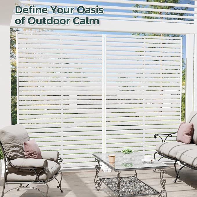Outdoor Privacy Screen Freestanding Privacy Panel, 6FT Tall Freestanding HDPE Privacy Fence Panels with Louver Pattern 6 Panels, Decorative Privacy Screen for Outside,Patio, Balcony,White