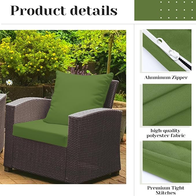 Mindsoft 8 Pcs 24"x24" Patio Cushion Covers Outdoor Cushion Covers Replacement High UV Resistant Anti Slip Waterproof Patio Chair Seat Slipcovers for Outdoor Furniture(Sage Green)