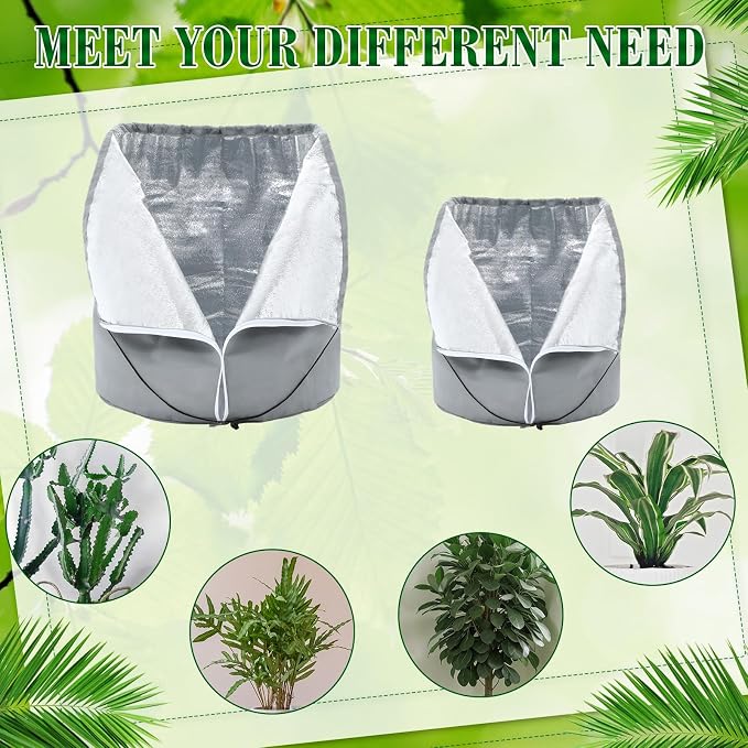Windyun 4 Pack Plant Winter Protection Pot, 2 PCS 19.7" x 17.7" and 2 PCS 25.6" x 27.6" Flower Pot Protection Bags Cold Weather Plant Cover for Winter Outdoor Fruit Trees Potted(Gray)