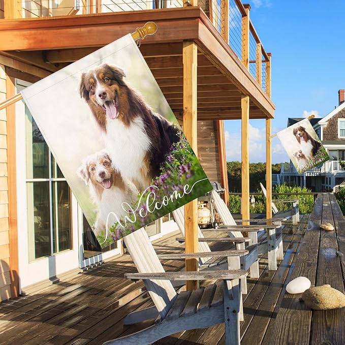 Mugod Lovely Dogs House Flag 28x40 Inch Double Sided Outside, Dog Sitting on Grass Party Holiday Burlap Yard Garden Outdoor Decoration