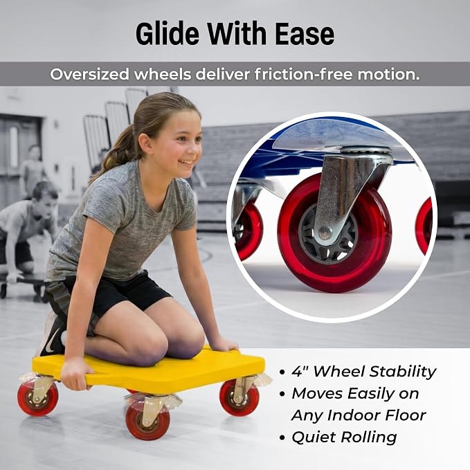 Cosom Scooter Board, 16 Inch Premium Sit & Scoot Board with 4 Inch Non-Marring Performance Wheels, Double Race Bearings, & Safety Handles, Physical Education Class Equipment