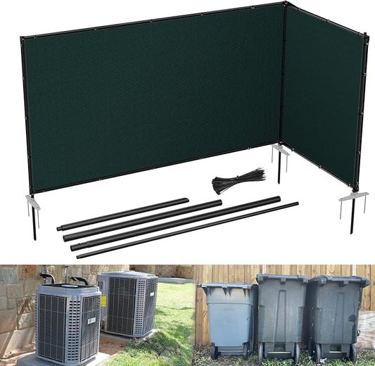 E&K 5'x3' Outdoor Privacy Screen Fence Panel Freestanding Backyard Patio Privacy Pool Fencing Temporary Garden Dog Fence with Iron Poles and Rails (Green)