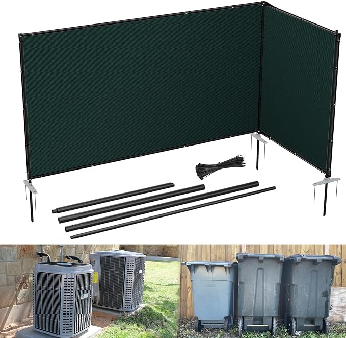 E&K 6'x3' Outdoor Privacy Screen Fence Panel Freestanding Backyard Patio Privacy Pool Fencing Temporary Garden Dog Fence with Iron Poles and Rails (Green)