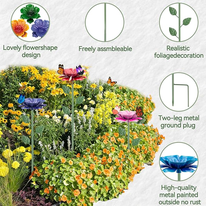 6 Pack Bee Watering Station, Bee Feeder for Garden Metal Butterfly Water Feeder with Flower Design Colorful Butterfly Bee Bath Bowl for Outdoor Garden Yard