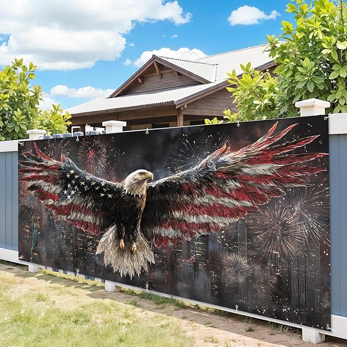 7 * 16FT Eagle USA Flag Garage Door Cover Decorations Independence Day Garage Door Banner for Outdoor Indoor Patriot Party Photography Backdrop