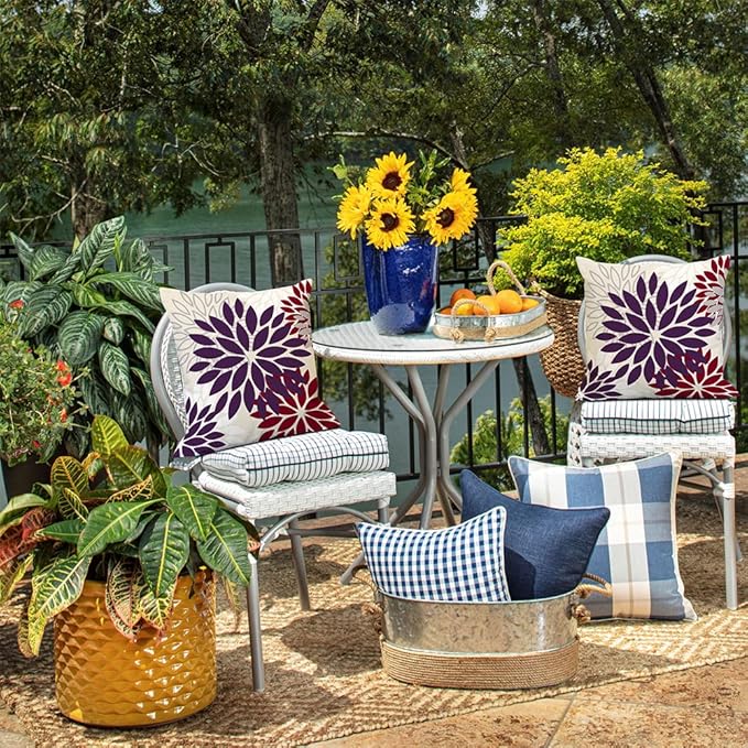 DFXSZ Purple Wine Red Flower Pillow Covers 16x16 Inch Set of 2 Outdoor Throw Pillows Outdoor Waterproof Decor for Living Room Sofa Patio Funiture Garden Floral Polyester Pillow Covers 002T16