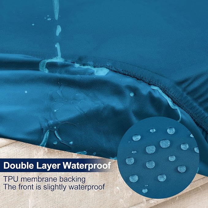 Smiry Waterproof Patio Cushion Covers, Stretch Outdoor Couch Slipcovers Replacement Washable Furniture Protector Sofa Chair Seat Cover for Dogs and Pets (14 Pcs, Peacock Blue)