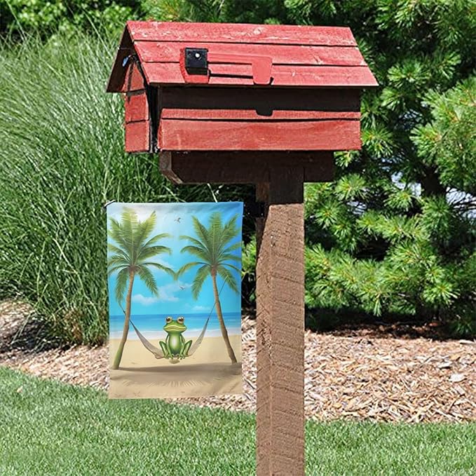 Delerain Frog Garden Flag, 12.5 x 18 Inch Double Sided Design Weather Resistant Indoor & Outdoor Decoration Small Banner for Home Yard Lawn Patio Office