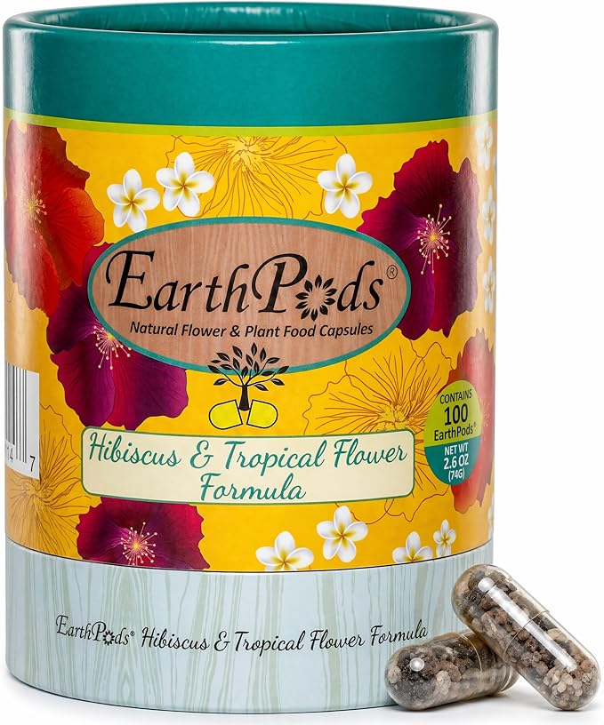 EarthPods® Premium Hibiscus Fertilizer Capsules (100 Count) Tropical Plant Food Spikes | Specialized Bio Nutrients for Plumeria & Bougainvillea (Organic + Vegan + Made in USA)