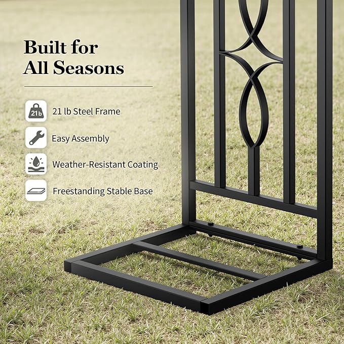 Metal Garden Arch, Heavy Duty Garden Trellis for Climbing Plants, with Enlarged Base for Stability, Ideal for Wedding Arches & Party Decorations, 55" W x 87" H