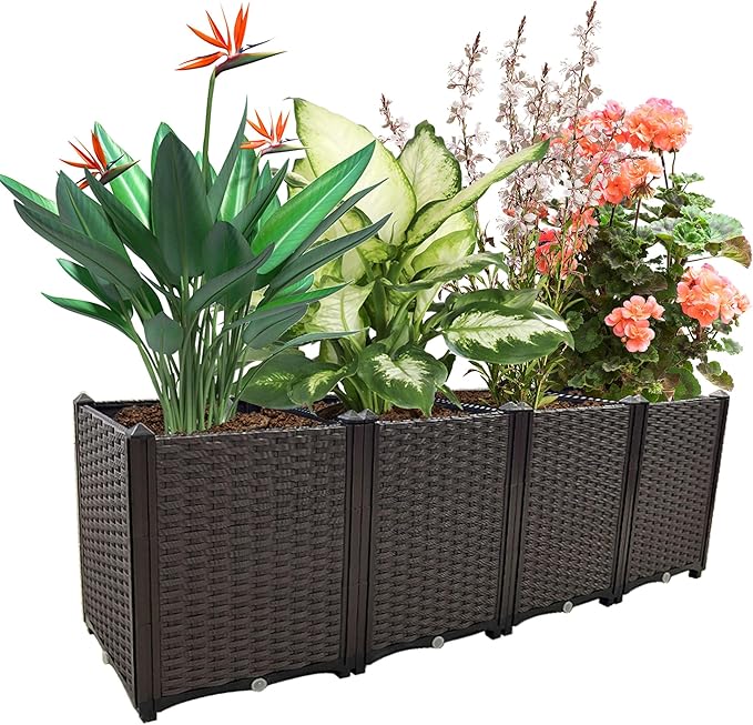 Large Planters for Outdoor Plants Rectangular Raised Garden Bed Elevated Planter Boxes Patio Balcony Deck for Planting Flowers, Vegetables, Tomatoes, and Herbs