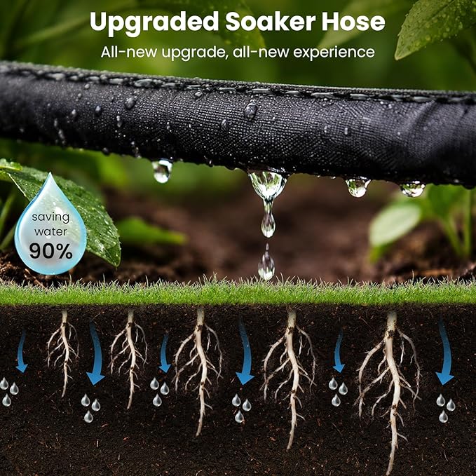 MIXC 2026 Thickened Flat Soaker Hose 100Ft with Copper Joint, Saving 80% Water, Aluminum Seal, 1mm Hose, 360°Swival Handle, Hole Pressure Relief Gasket, Drip Kit for Vegetable Garden, Lawn, Flower Bed