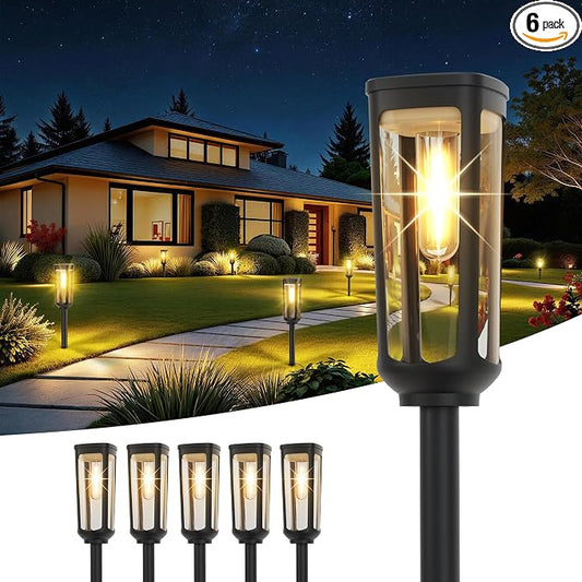 JEJOT Solar Pathway Lights Outdoor Waterproof IP65, 6 Pack Warm White Solar Walkway Lights, Auto On/Off Outdoor Light for Lawn Garden Patio Driveway Decor Landscape Lighting