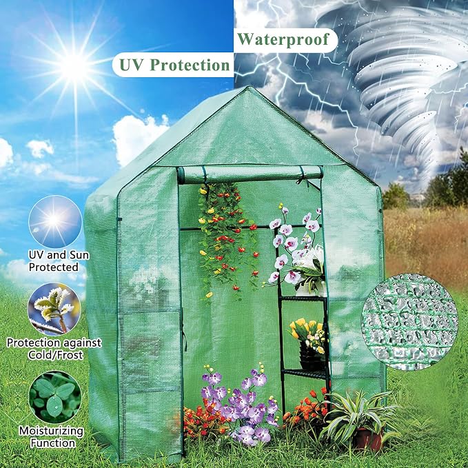 Small Greenhouse for Outdoors,56 x 30 x 76''Mini Walk in Greenhouse, Portable Greenhouse with Roll-up Zipper Entry Door and Anchors for Stability