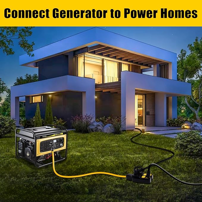 NEMA TT-30P to 4X 5-20R/5-15R&TT-30R Generator Adapter Extension Cord, 3 Prong 30 Amp to 110V,Twist Locking to 15 Amp/20 Amp Household Outlet, 125V 3750 Watts, ETL Listed (10FT)