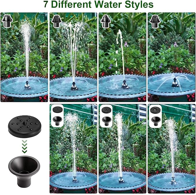 24-Hours Working Bird Bath Fountains Plug-in, Jutai Adjustable DC 12V Water Fountain Pump with LED Light for Birdbath, Garden, Small Fish Tank, Pond,16.4Ft Power Cord, Adapter Included(White)
