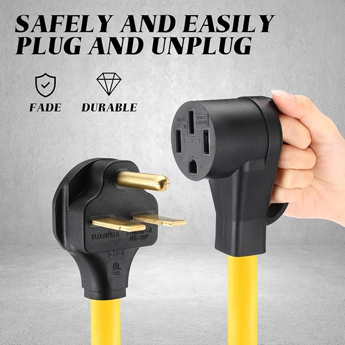 Kanayu 20FT NEMA 6-30P to 14-50R EV Charger Adapter Cord, 30 Amp 240V HVAC to 50 Amp Level 2 EV Charging Power Adaptor Cord, STW 10 AWG/3C, ETL Listed (Not for RV or Dryer)