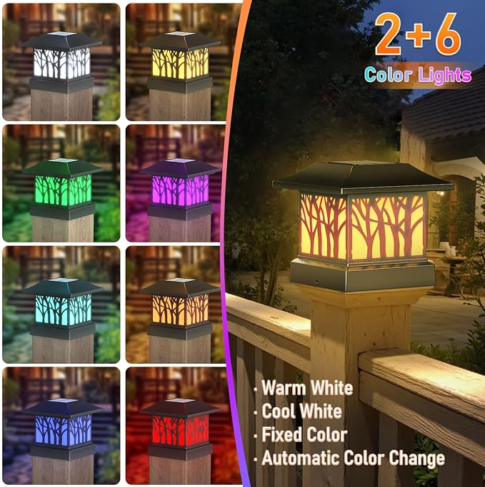 16 Pack Solar Post Cap Lights, Outdoor Fence Solar Powered Cap with 4 Lighting Modes Waterproof Light Decorative for Deck Patio or Garden Decor, Fits 4x4 Wood Vinyl Posts (Tree-Pattern Design)