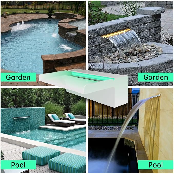 Pamopamo Pond Waterfall Spillway, APP Control Multi-Color LED Light Outdoor Pool Fountain, Acrylic Water Spillway Koi Fountains Kit for Garden Patio Swimming Pool Decoration - 11.8"x7.8"x3.9"