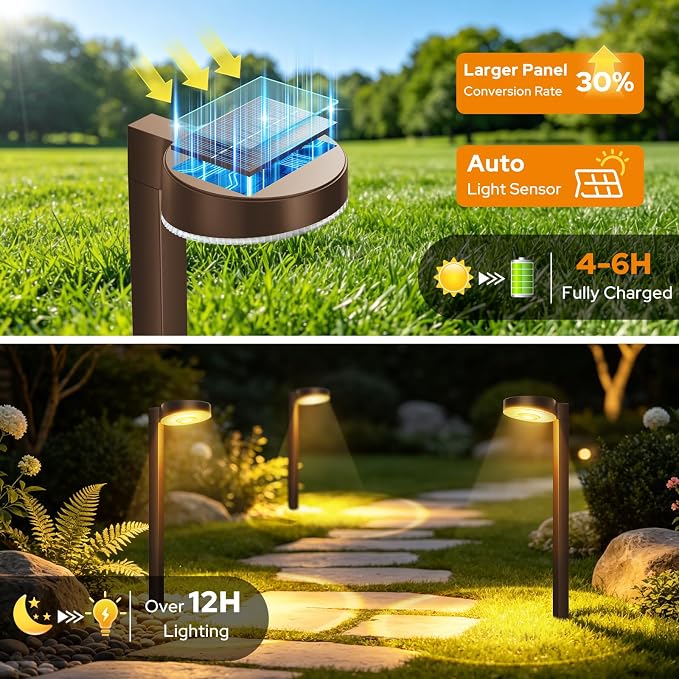 APONUO 8 Pack Solar Pathway Lights Outdoor, 3 Color Temperatures Selectable CCT, Focused Ground Spot Lens, Brighter Up to 12 Hrs IP65 Waterproof Path Lights for Walkway Driveway Yard Garden(Brown)
