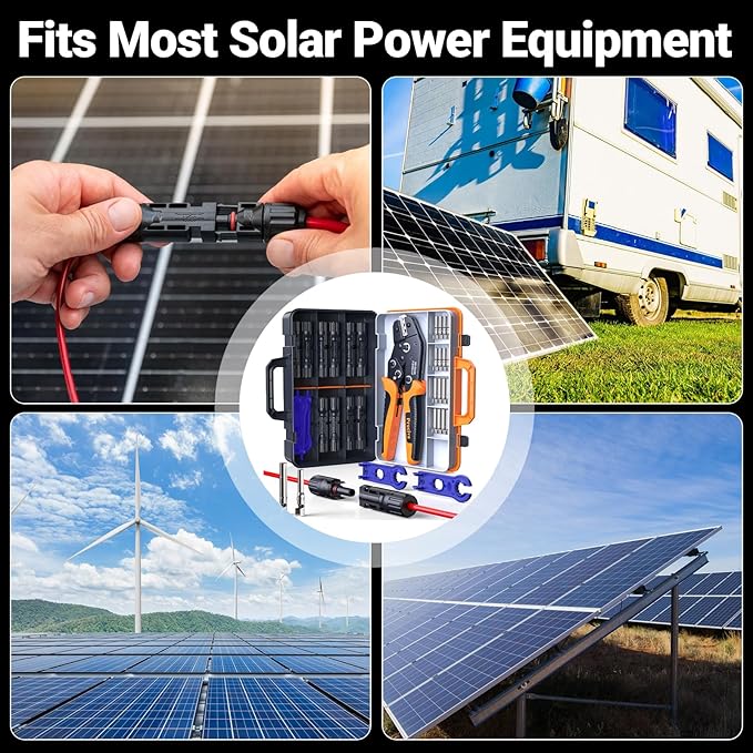 Preciva Solar Crimper Tool Kit, 10 Pairs MC4 Connectors & 2 Wrench, 1 Ratcheting Crimper for 16-6 AWG (2.5-6mm²) Cable, Waterproof PV Connector Assembly Kit with Carry Case for Solar Installation
