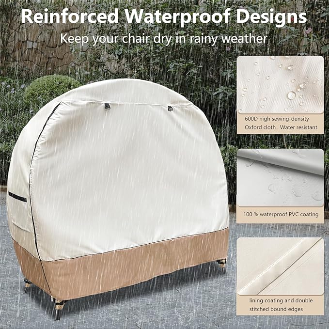 okcool Outdoor Egg Chair Cover,Double Egg Chair Cover for 2 Person Egg Loveseat Chair (Beige & Brown,Fits 35.4" D x 57.1" W x 56.3" H Egg Chair) ﻿