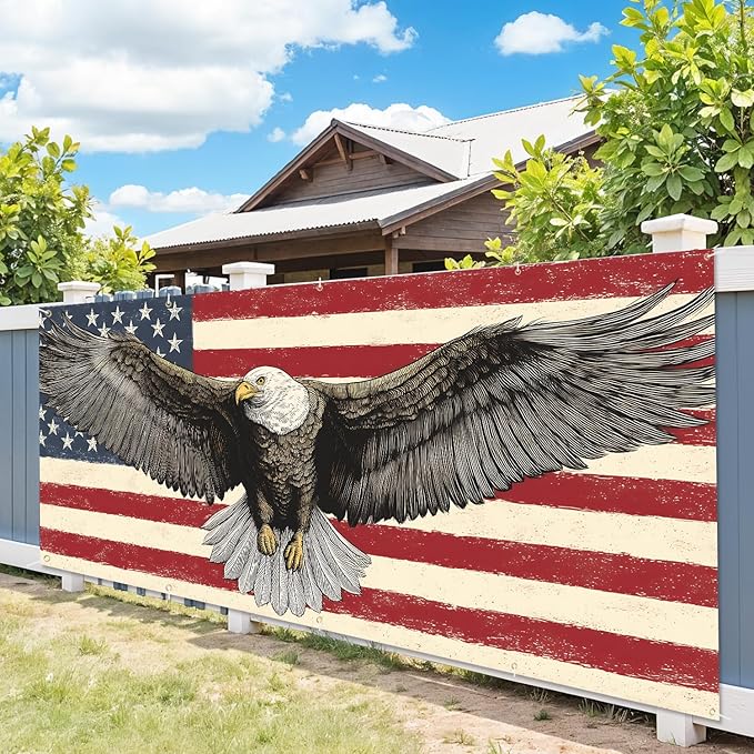 7 * 16FT Eagle USA Flag Garage Door Cover Decorations Independence Day Garage Door Banner for Outdoor Indoor Patriot Party Photography Backdrop