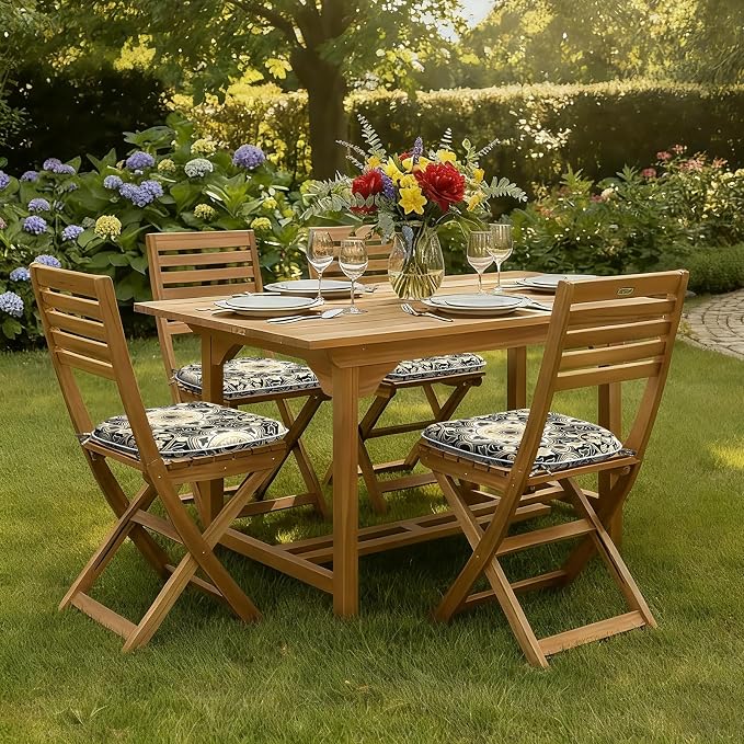 DYTXIII Set of 4 Outdoor Chair Cushions with Ties,Water Repellent Patio Chair Pads 17"x 16" for Outdoor Furniture,Round Corner Seat Cushions for Garden Yard Kitchen Vintage Medallion