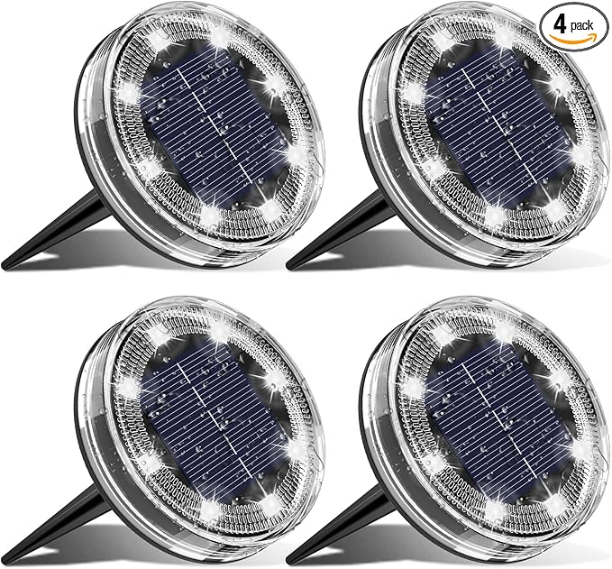 vighep 4 Pack Solar Ground Lights, 2.8 inch Flat Solar Light Outdoor Waterproof, Anti Rust, Low Profile Led Solar Powered Disc Lights Landscape Lighting for Yard,Walkway,Lawn,Path - Cool White