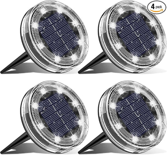 vighep 4 Pack Solar Ground Lights, 2.8 inch Flat Solar Light Outdoor Waterproof, Anti Rust, Low Profile Led Solar Powered Disc Lights Landscape Lighting for Yard,Walkway,Lawn,Path - Cool White