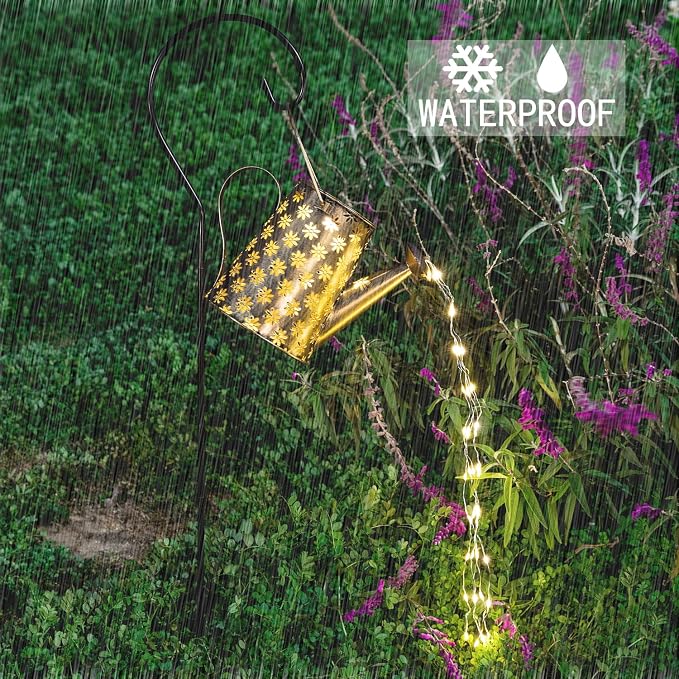 JIAJIAMEI Large Solar Watering Can Lights Flower Outdoor Garden Decor, Waterproof Cascading LED Hanging Lights, Gifts for Mom Grandma Women Birthday Mother's Day - Yard Porch Patio Backyard