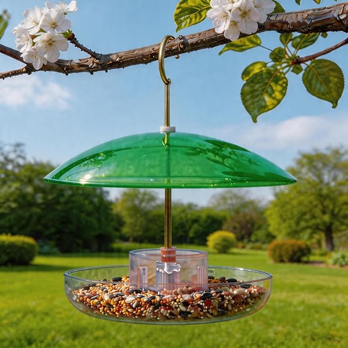 Small Rain Cover for Bird Feeder - 2PC x 8" Mini Hanging Weather Guard Protective Dome Against Rain/Snow/Sun - Green Translucent Plastic - Dia. 20CM