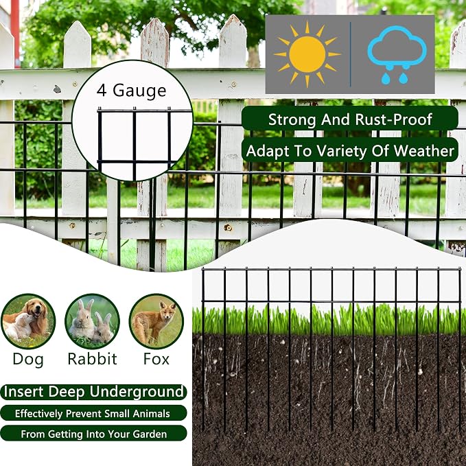 Animal Barrier 30FT(L)15 in(H), 15 Pack 2415 Inch Dog Digging Fence Underground, Decorative Garden No Dig Dog Barrier Black