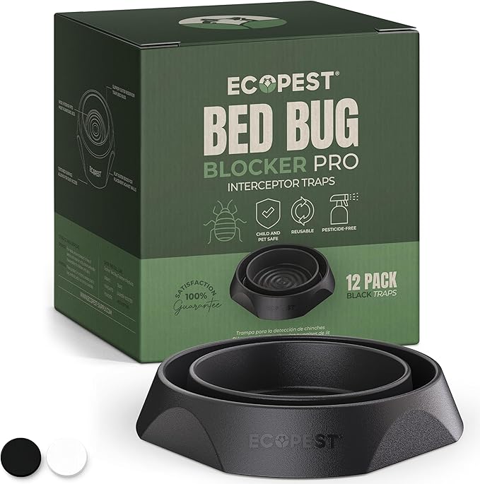 Bed Bug Interceptors - 12 Pack | Bed Bug Blocker (Pro) Interceptor Traps (Black) | Eco Friendly Insect Trap for Bed Legs | No Chemicals or Pesticides | Monitor, Detector, and Trap for Bed Bugs