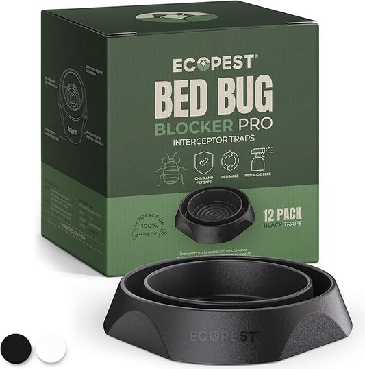 Bed Bug Interceptors - 12 Pack | Bed Bug Blocker (Pro) Interceptor Traps (Black) | Eco Friendly Insect Trap for Bed Legs | No Chemicals or Pesticides | Monitor, Detector, and Trap for Bed Bugs