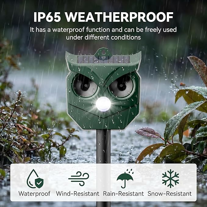 4 Pack Solar Ultrasonic Animal Repeller with Flashing LED Lights – Cat Deterrent Outdoor for Squirrels, Deer, Raccoons, Rabbits, Skunks, Dogs – Protects Garden, Yard, Lawn, Farm & Crops