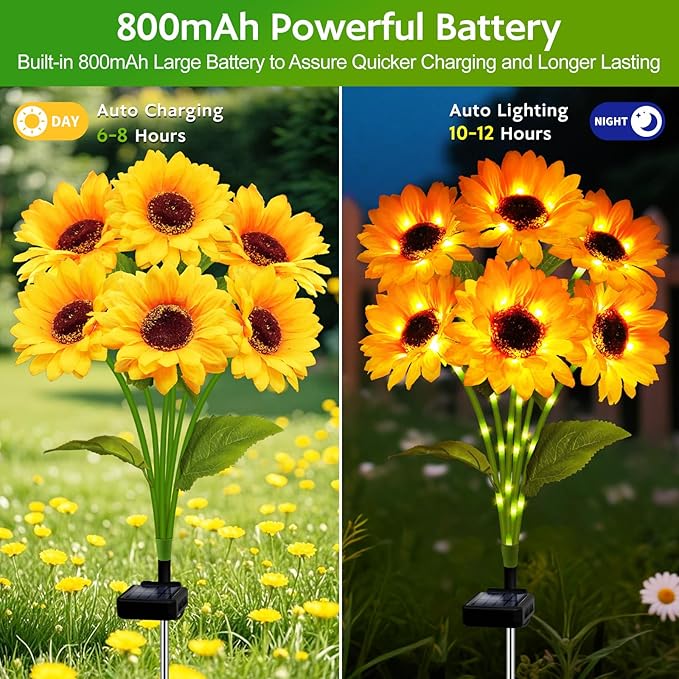 Solar Sunflower Lights Outdoor Garden Decor, 4 Pack Solar Flowers Lights with 18 Sunflowers, Waterproof Fall Decor Stake Decorative Light Auto ON/Off for Garden Yard Patio, Gift for Women