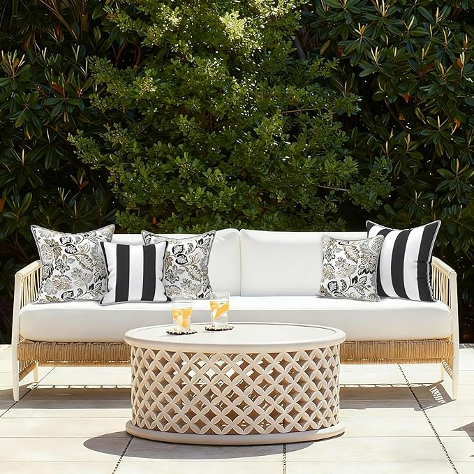 LVTXIII Set of 2 Patio Throw Pillows Waterproof 16"x16" Fade Resistant Outdoor Throw Pillows with Inserts, Fluffy Decorative Garden Toss Pillow Cushions for Home Patio Coach Sofa Use, Dailey Tan