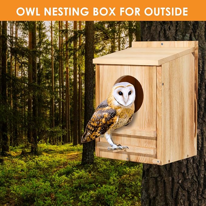 Large Barn Owl House,15.8 * 10.6 * 8.7IN Owl Nesting Box for Outside,Wooden Nest House,Large Handmade Bird Houses for Outside,Suitable for Wildlife Barn,Eastern Screech,Great Horned