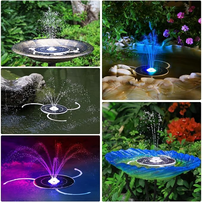 AISITIN 3.5W Solar Fountain Pump, LED Lighting Solar Water Pump Floating Fountain with 6 Nozzles, 1500mAh Battery Backup for Bird Bath, Fish Tank, Pond or Garden Decoration Solar Aerator Pump